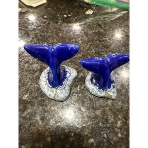 Doug Wylie Whale Tail Salt Pepper Shakers Nautical Ocean Beach Ceramic Stoppers